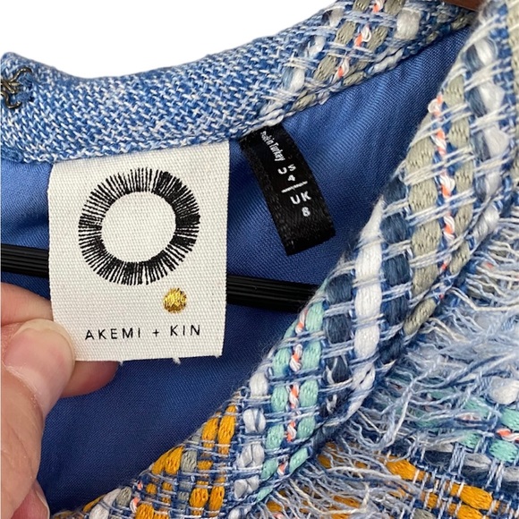 Anthropologie Akemi + Kin Womens Woven Blue Yellow Tweed Shift Dress Size 8 - Picture 6 of 8